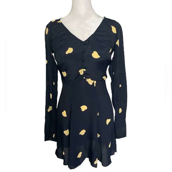 Reformation Emmy Skater Dress Size 0(XS) Heart Print Navy Blue - Picture 2 of 7